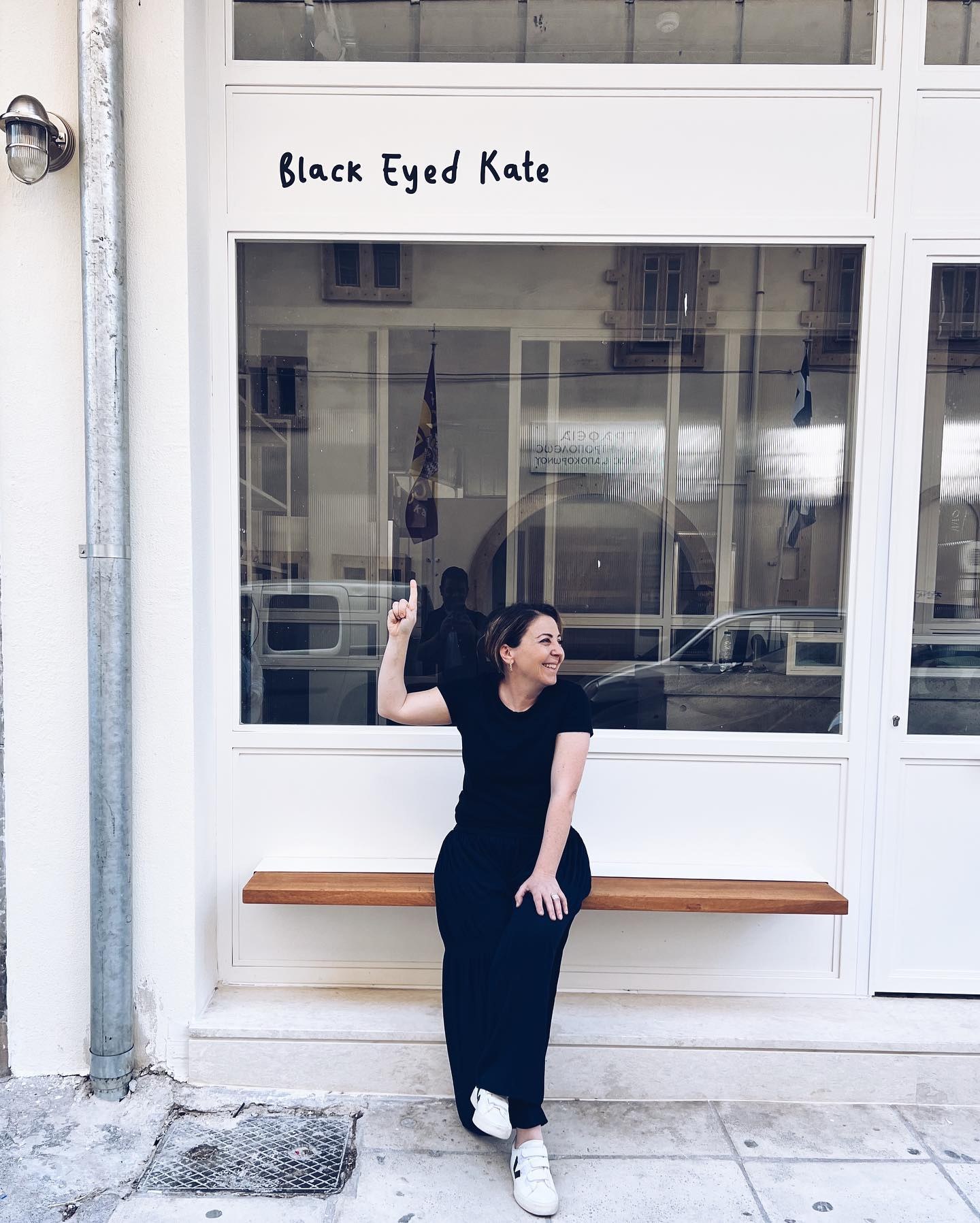 Kate outside Black Eyed Kate in Chania